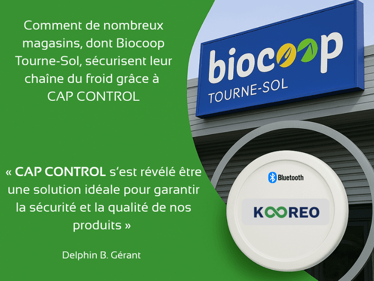 image de la façade du magasin biocoop Tourne-sol avec un capteur kooreo bluetooth 