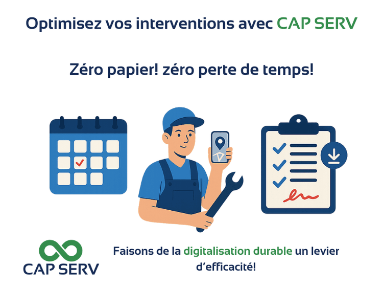 image  'une technicien utilisant CAP SERV pour sa planification de rendez-vous  et la digitalisation des rapports d'intervention